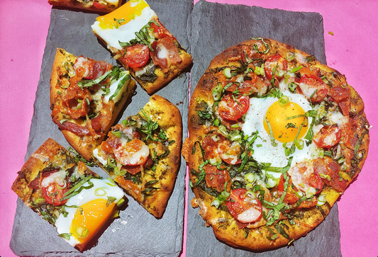 Garlic & Herb Naan Breakfast Pizza